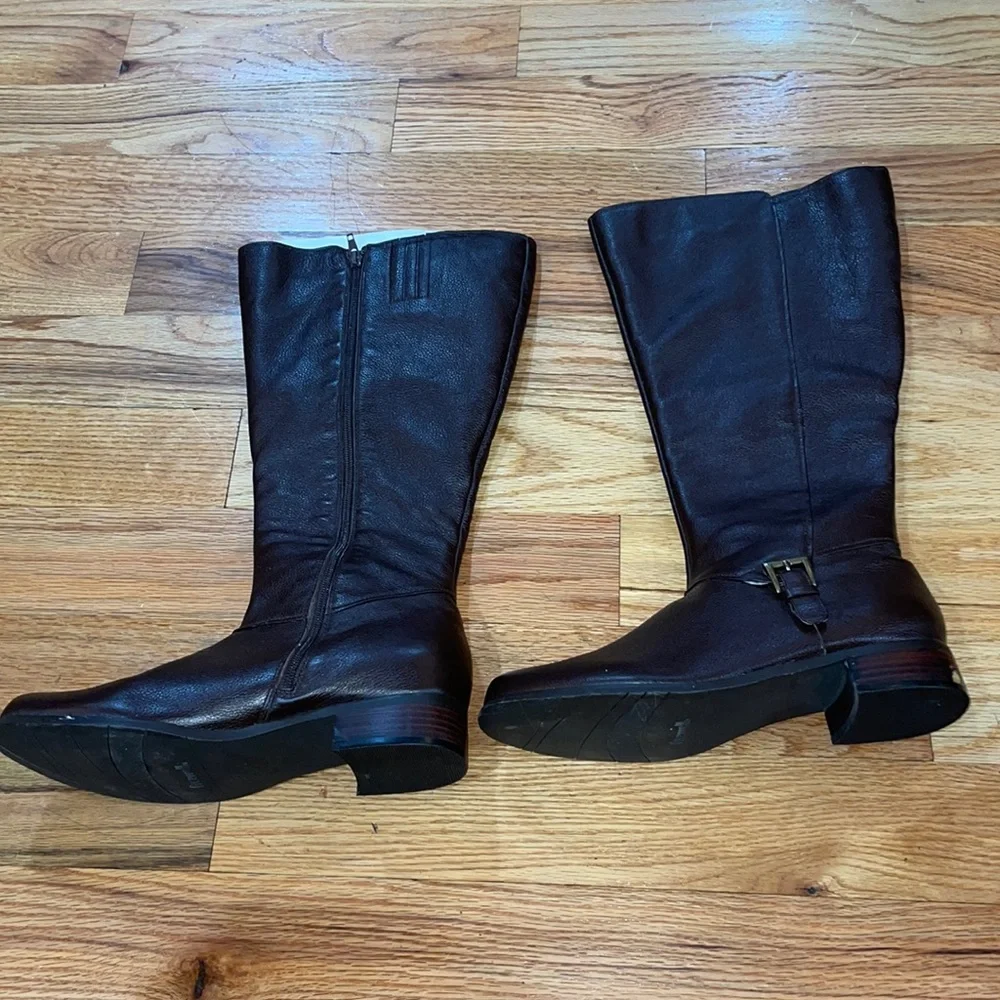 NEW Flat Genuine LEATHER KNEE HIGH WIDE CALF PLUS BOOTS Brown 10
